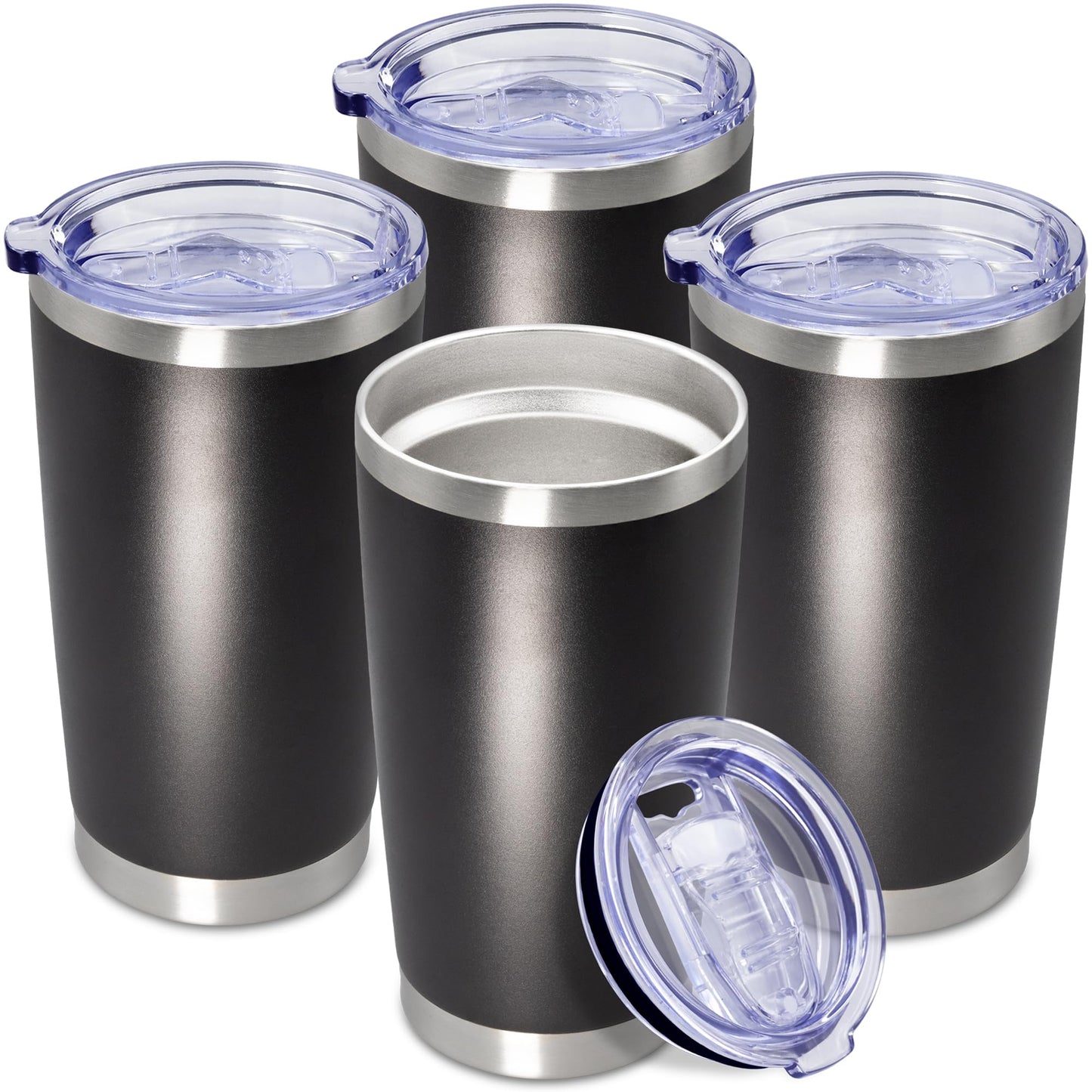 AEPDTD 20 oz Tumbler Coffee Travel Tumblers Bulk with Lid Stainless Steel Double Wall Vacuum Insulated Mug Powder Coated Cups fit Car Cupholder for Hot and Cold - Black, 4Pack