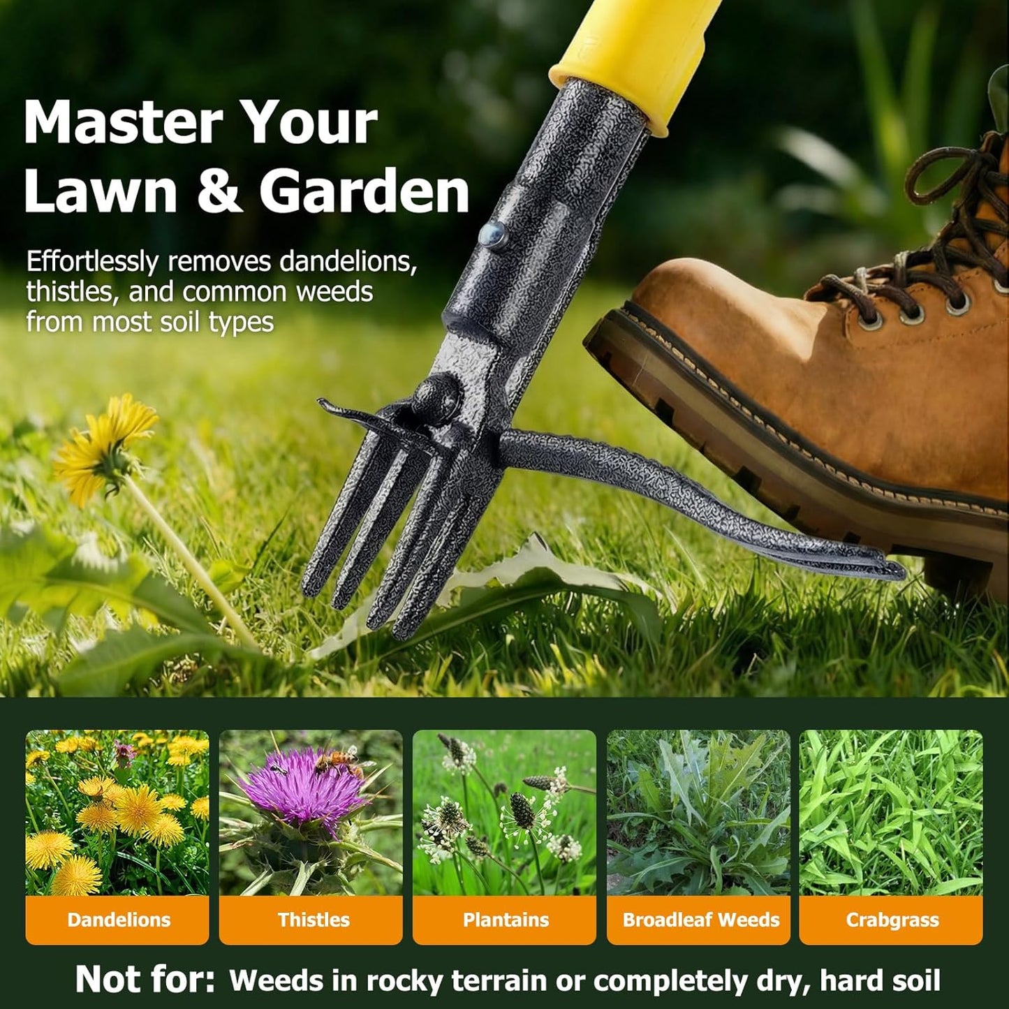 Regine Switzerland Weed Puller Tool - Heavy Duty Stand-Up Weeder with Slide-Release Ejection | Long Handle for Easy Lawn & Garden Use