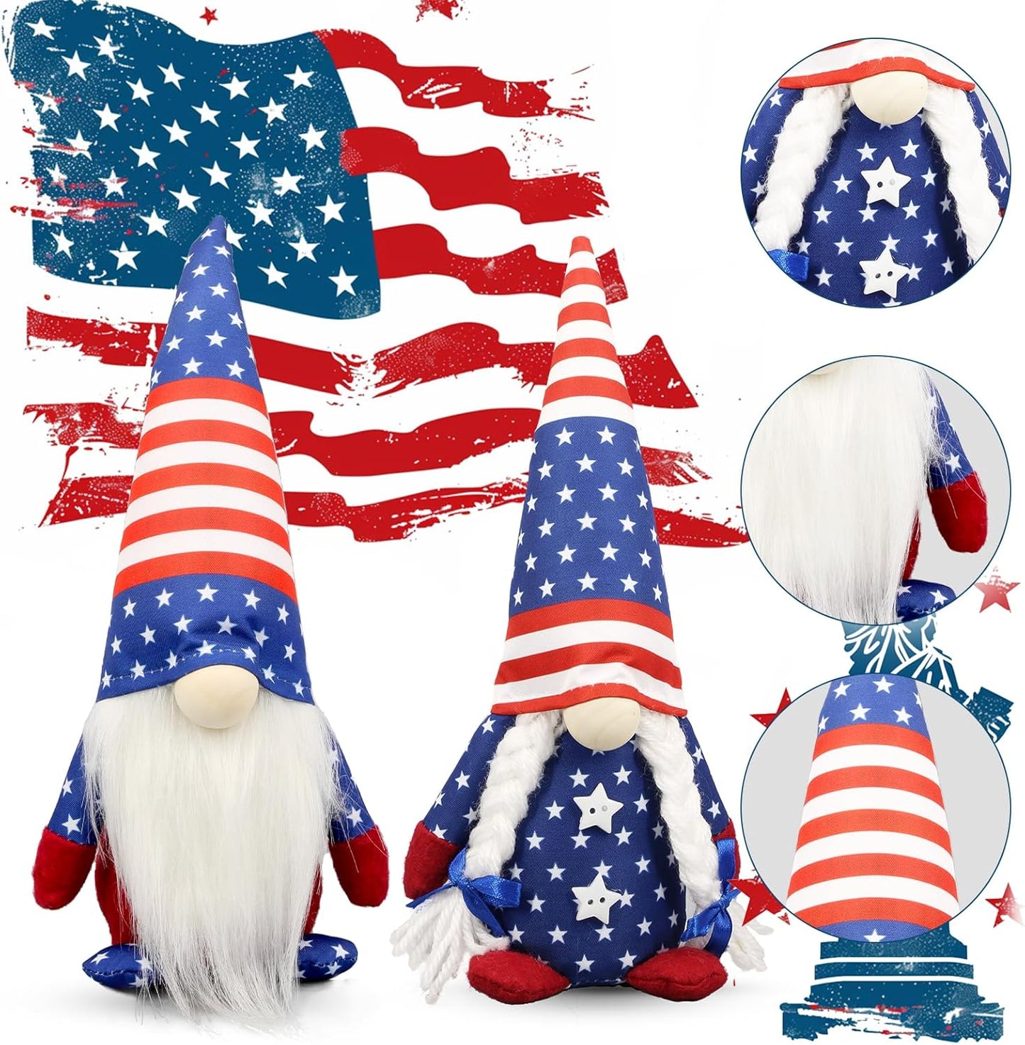 Skiennix 4th of July Gnomes - Patriotic USA Home Decor | Red, White & Blue Figurines for Indoor Use