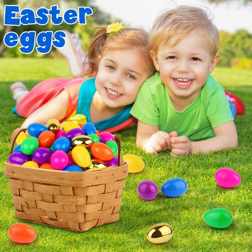 Grastfu 200 Pack 3 Inch Large Plastic Easter Eggs Bulk Include 6 Surprise Golden Eggs, Colorful Fillable Easter Egg Empty for Easter Hunt, Easter Basket Stuffers Fillers, Theme Party Favors Prize