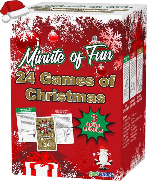 Funwares 24 Days of Christmas Games - Advent Calendar with Fun Minute to Win It Challenges for 2-12 Players