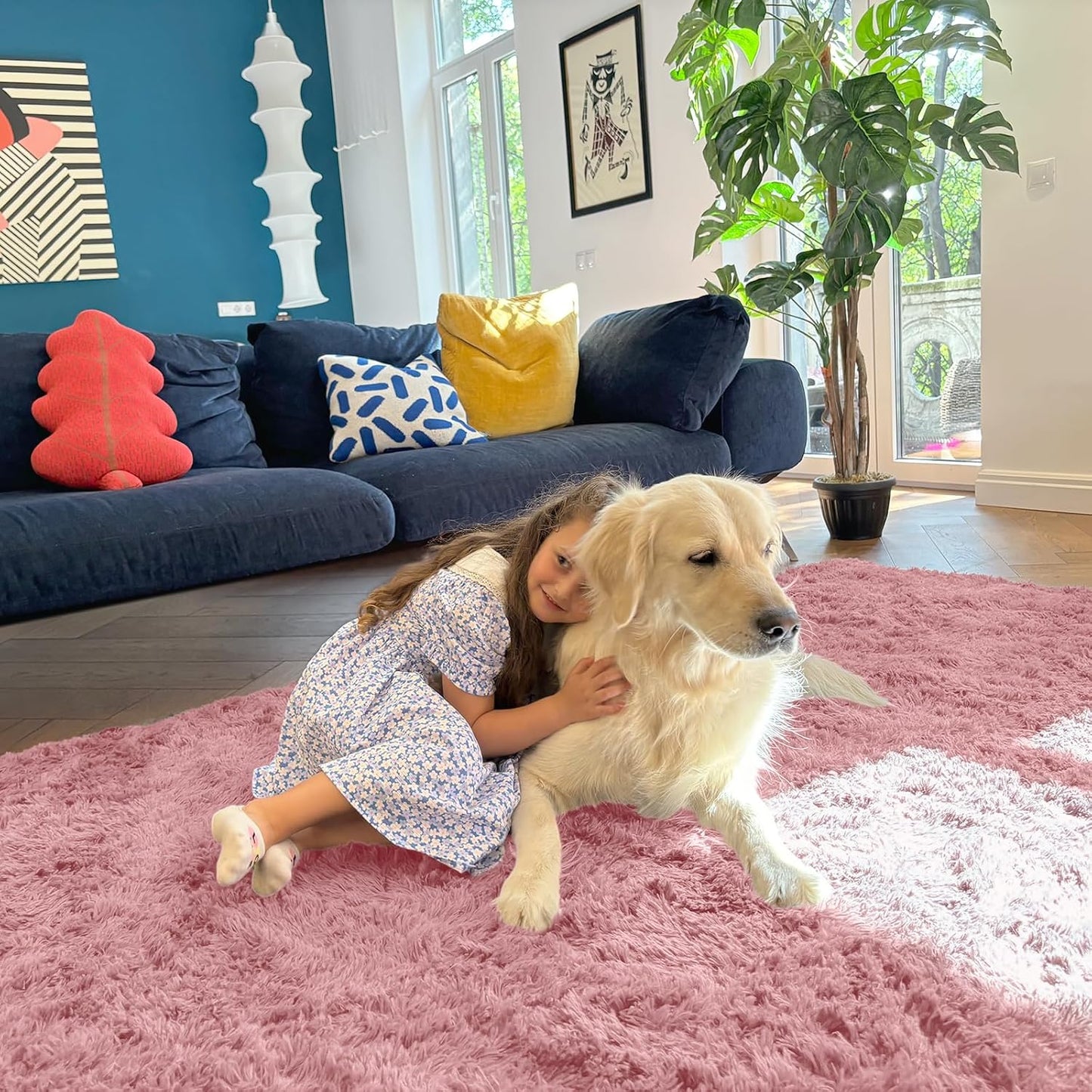 OLANLY Soft Fluffy Shaggy Bedside Rug - Machine Washable 2x3 Size in Pale Pink | Perfect for Bedroom & Nursery Decor