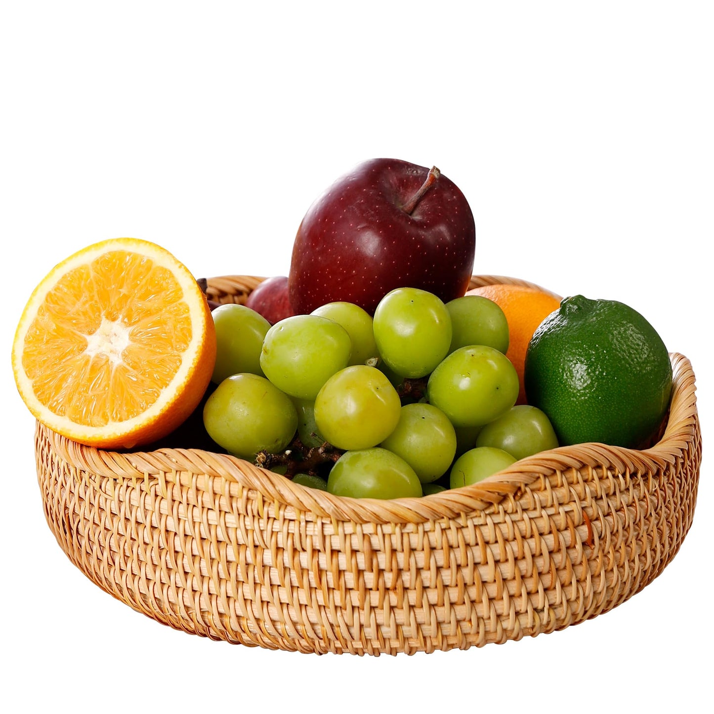 Rattan Woven Fruit Basket, Natural Round Bread Basket, Decorative Fruit Bowl for Kitchen Counter, Kitchen Storage Baskets for Vegetables, Eggs,Snacks