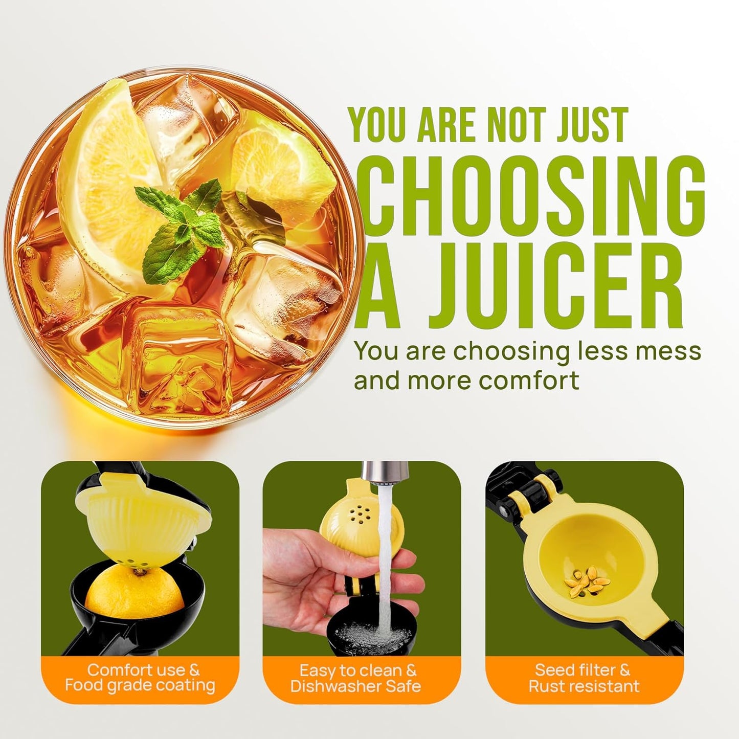 Zulay Kitchen 2-in-1 Lemon Squeezer - Sturdy Hand Juicer for Maximum Juice Extraction | Easy-Clean Black/Yellow