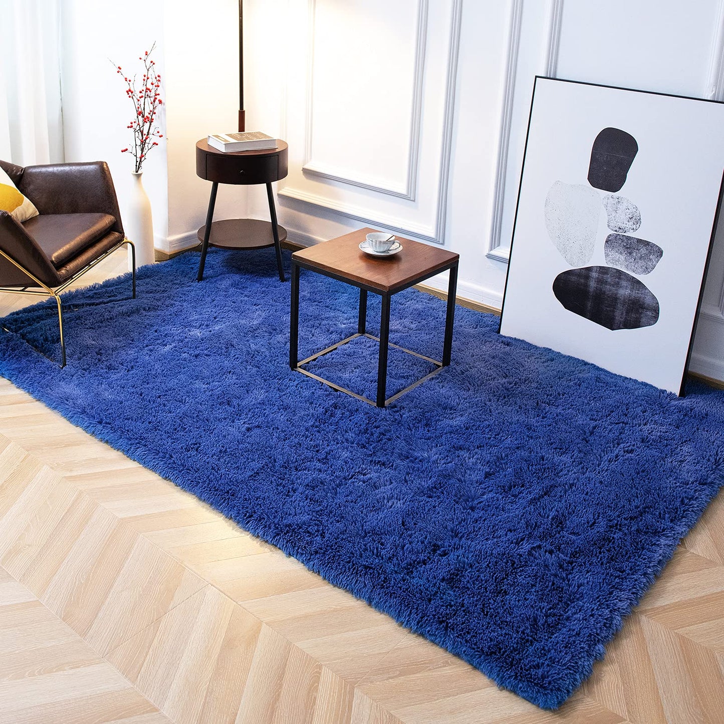 TWINNIS Super Soft Shaggy Rugs Fluffy Carpets, 5x8 Feet, Indoor Modern Plush Area Rugs for Living Room Bedroom Kids Room Nursery Home Decor, Upgrade Anti-Skid Rectangular Fuzzy Rug, Indigo