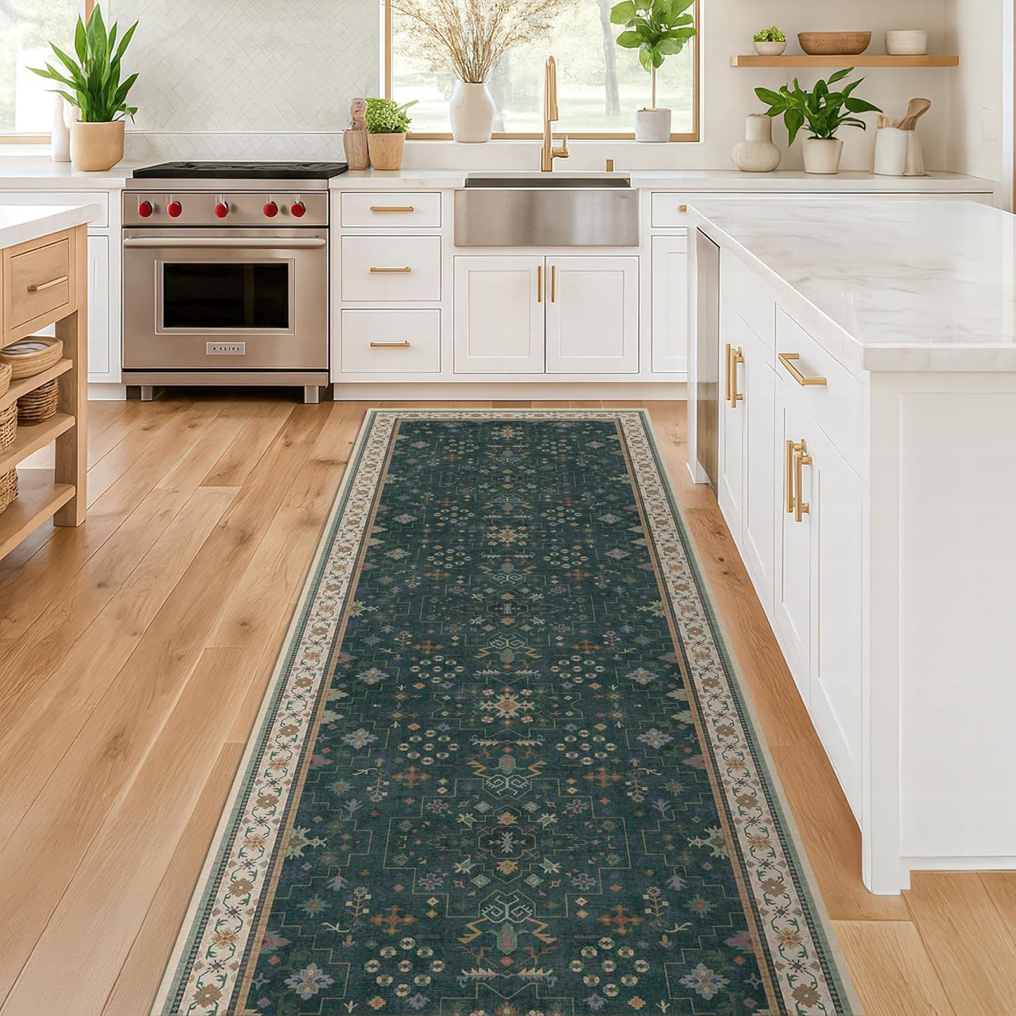 Regine Switzerland Dark Green Washable Runner Rug - Non-Skid 2'6"x10' for Hallway & Entryway