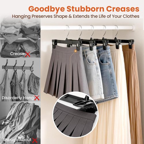 HOUSE DAY Pants Hangers - 10 Pack Non-Slip Clips for Shorts, Jeans & Slacks - Durable & Space-Saving Black - 12 Inch