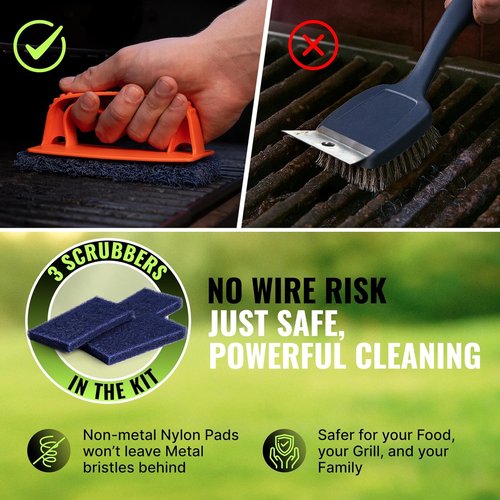 Citrusafe Grill Cleaning Kit - 16oz Cleaner Spray, Scrubber 3-Pack & Nylon Brush | BBQ & Oven Tools