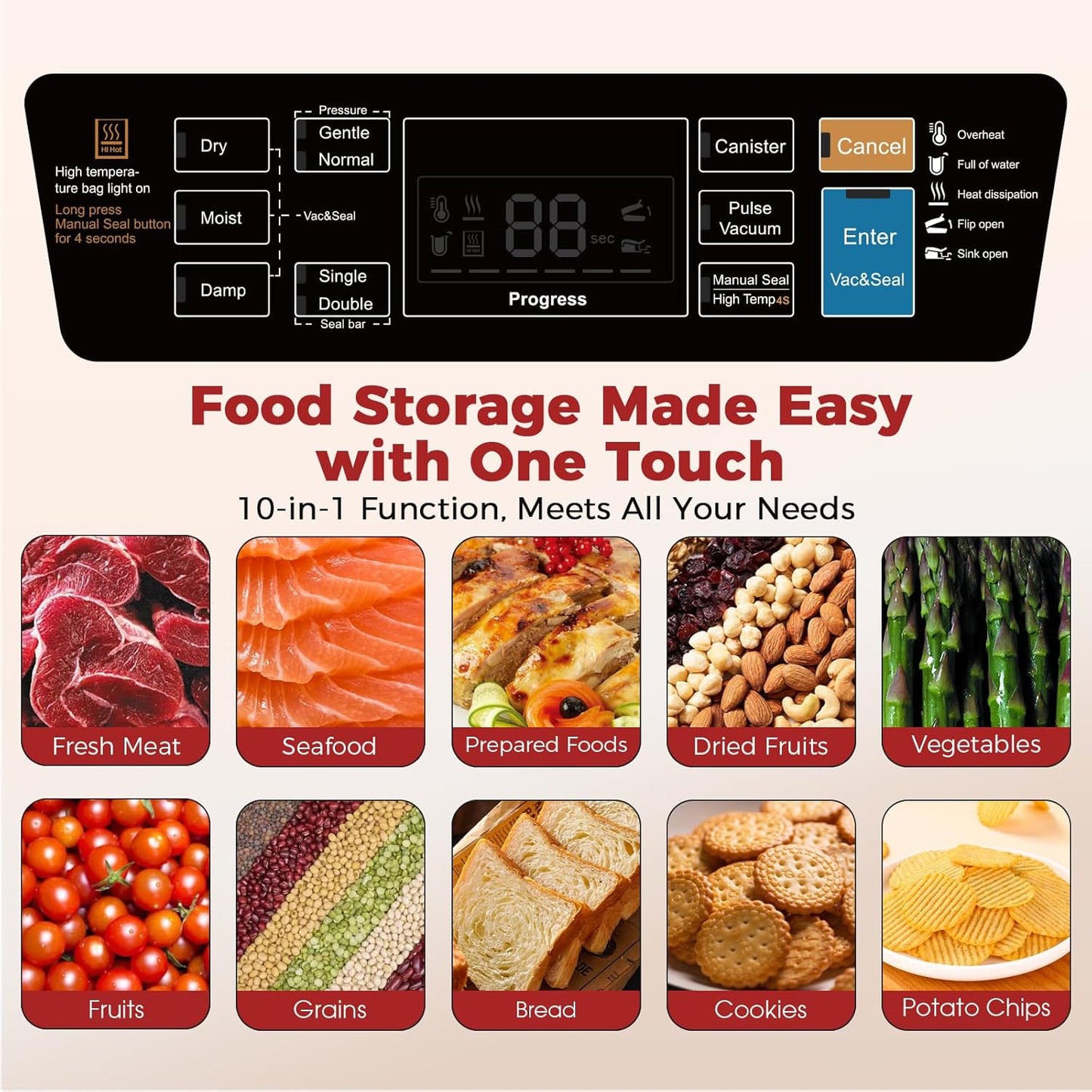 Vacuum Sealer Machine - 95KPa Automatic Food Sealer with Dual 12mm Heat Seal | 10-in-1 Modes & Built-in Cutter
