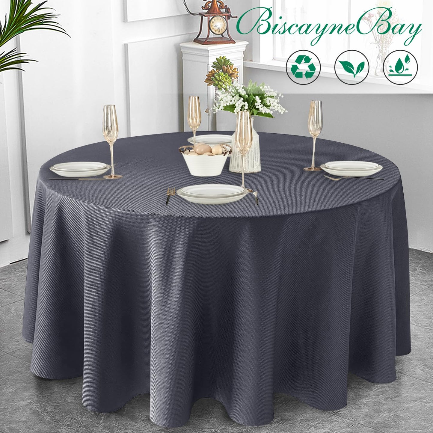 Biscaynebay Textured Fabric Round Tablecloths 108" only, Royal Blue Water Resistant Table Cloth Circle Folding Table Covers Linen for Dining, Kitchen, Wedding, Parties etc. Machine Washable
