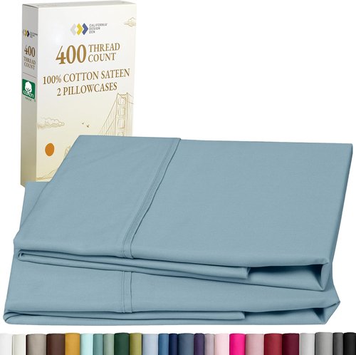 California Design Den Pillowcase Set | Standard Queen Size - 400 Thread Count, 100% Cotton Sateen, Soft Sky Blue - Set of 2