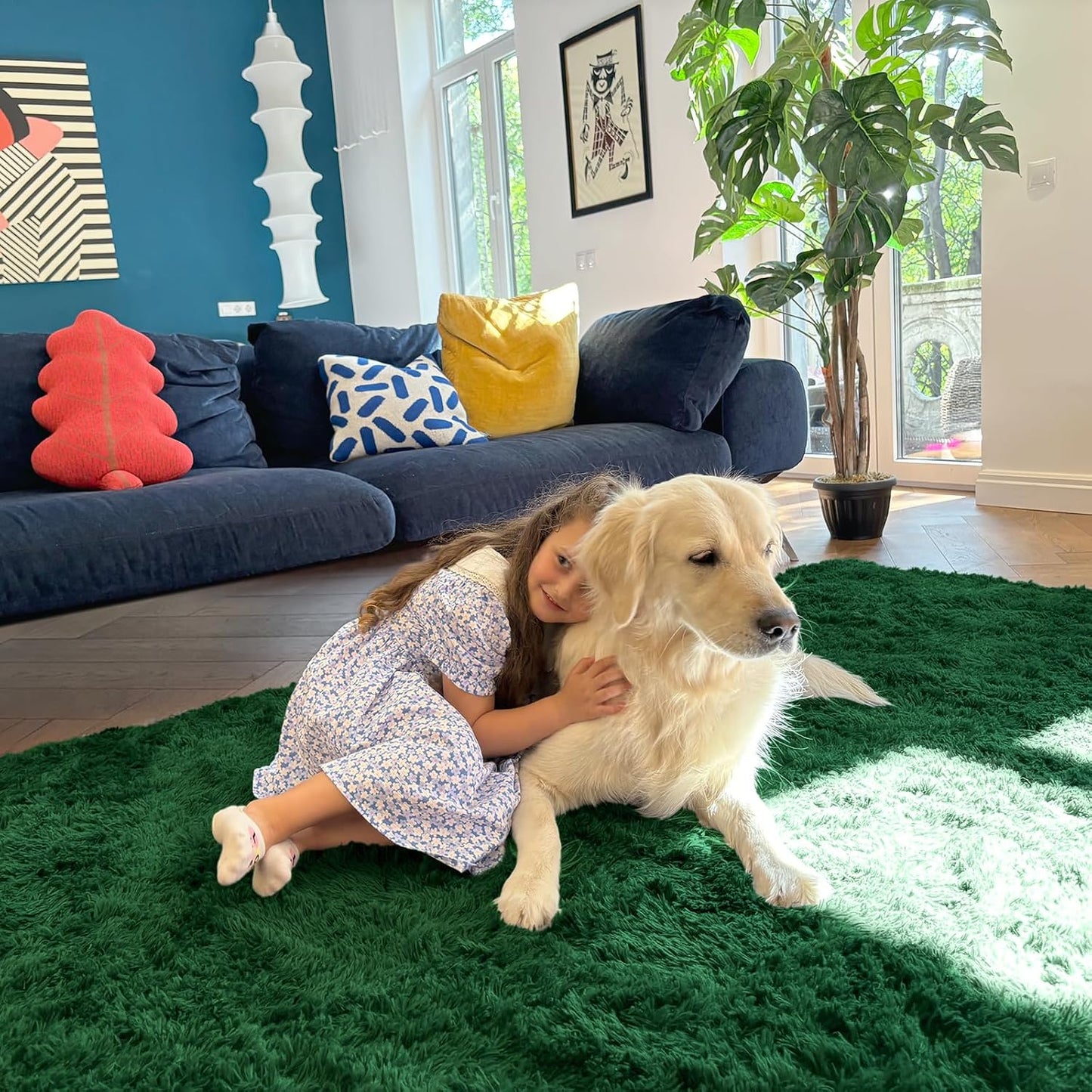 OLANLY Large Area Rug - Soft Fluffy Shaggy Carpet for Living Room & Bedroom | 8x10 Dark Green