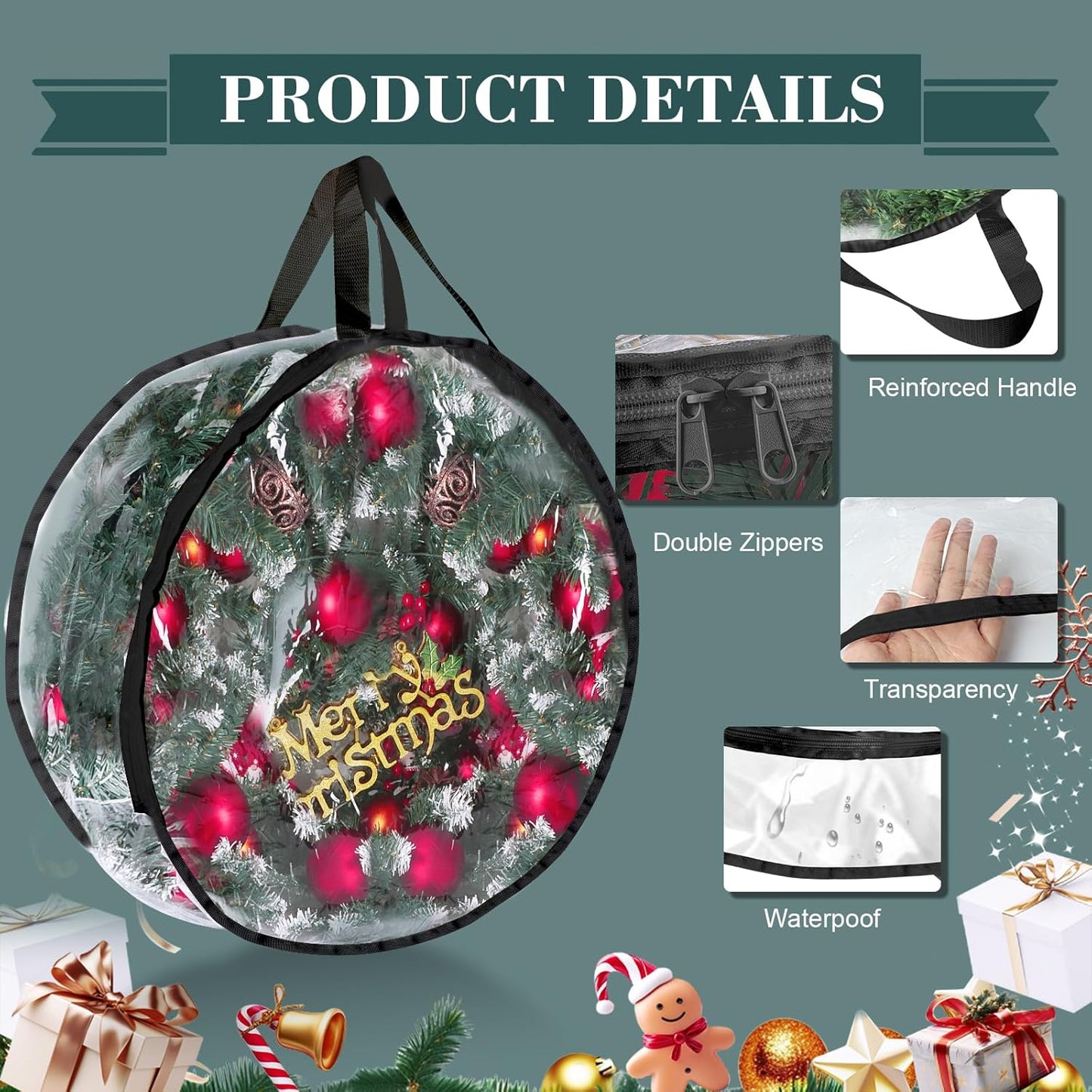 Regine Switzerland Christmas Wreath Storage Container - Waterproof PVC Bag for 24-Inch Wreaths | 2-Piece Set