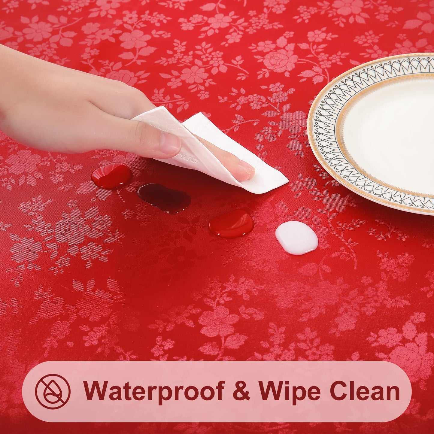 smiry Waterproof Vinyl Tablecloth, Rectangle Heavy Duty Table Cloth, Wipeable Table Cover for Kitchen and Dining Room (Red, 60X102 Inch)