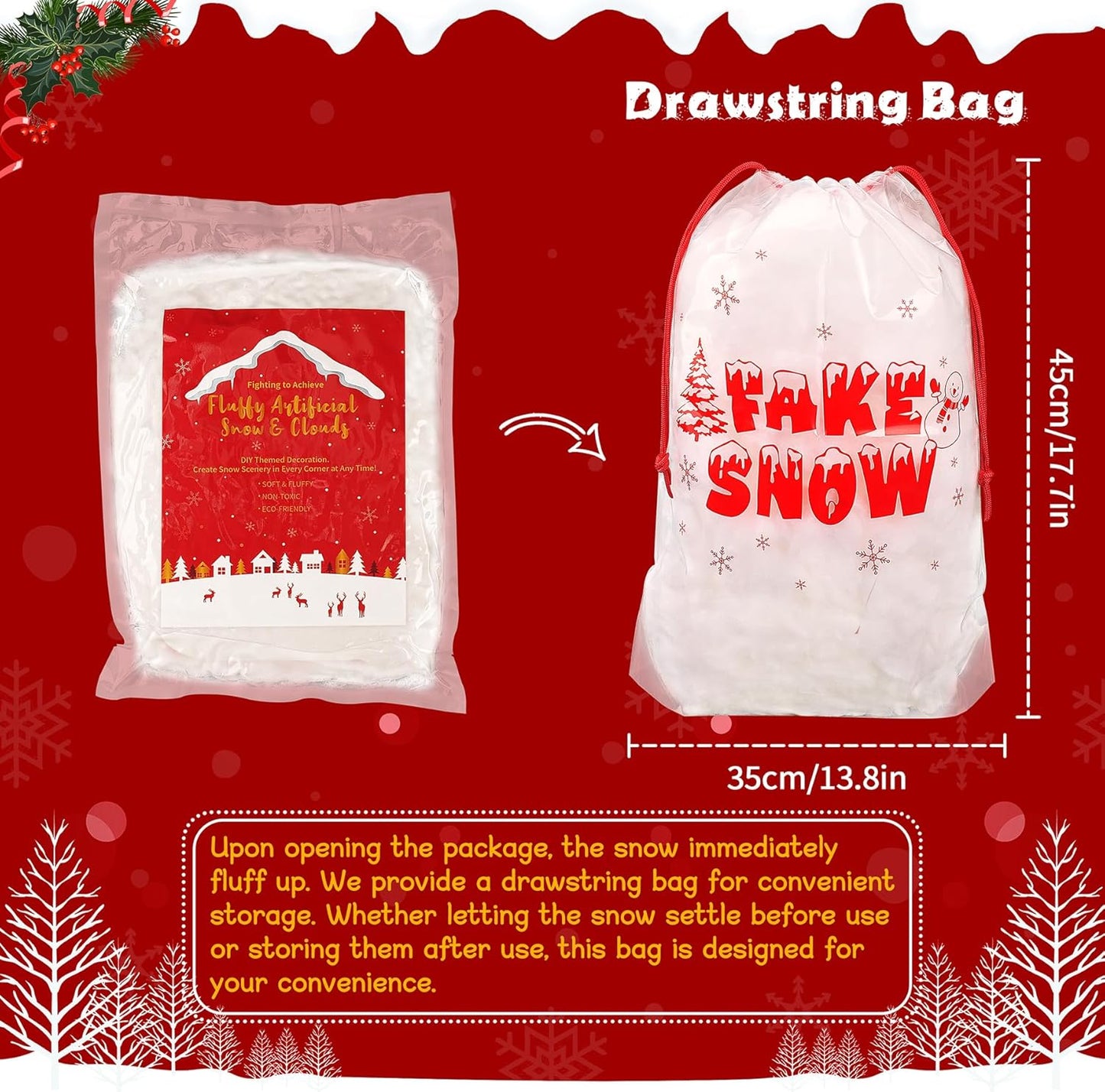 Skiennix Fake Snow Decor - 520g Fluffy Artificial Snow for DIY Christmas & Holiday Displays