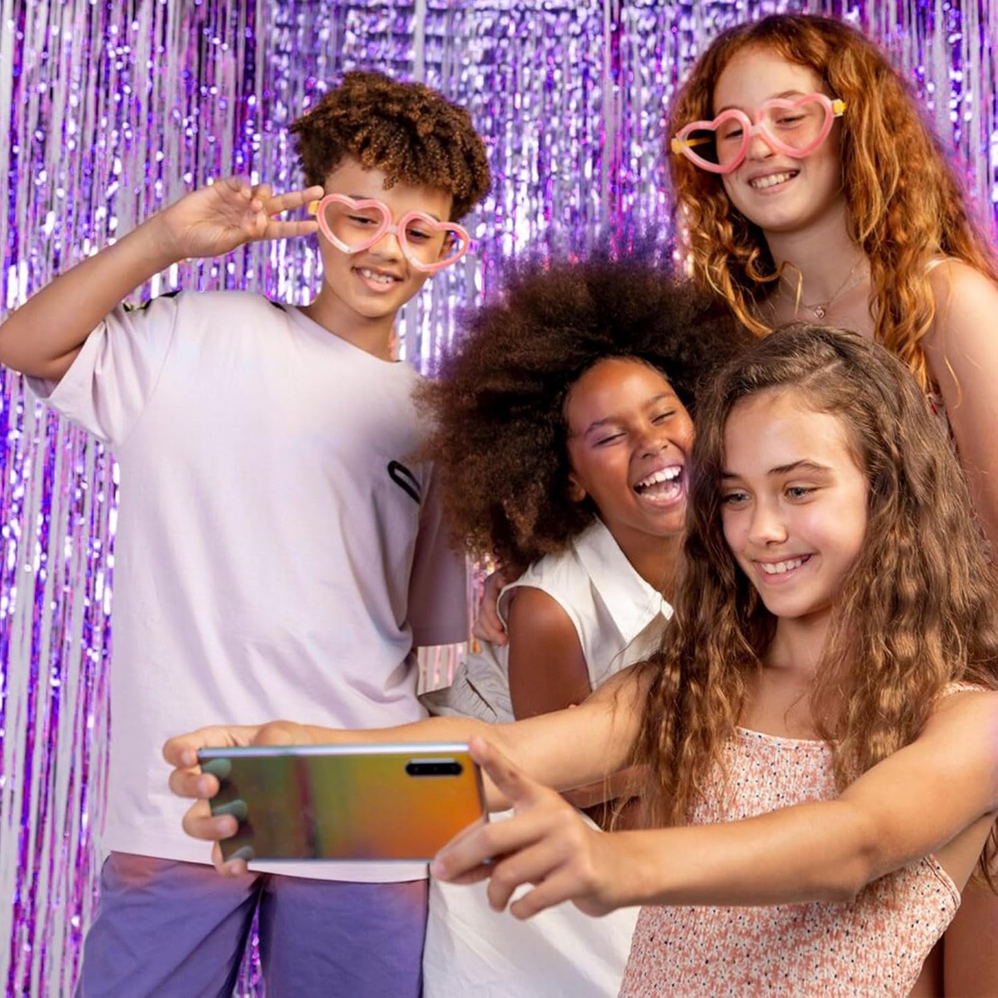 Skiennix Foil Curtain Backdrop - Purple Metallic Tinsel Fringe for Parties | 2 Pack