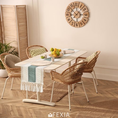 FEXIA Sage Green Table Runner 48 Inches Long with Tassels Boho Macrame Farmhouse Table Runners for Home Decor Party Bohemian Rustic Bridal Shower Dining Decorations (12x48 Inches)
