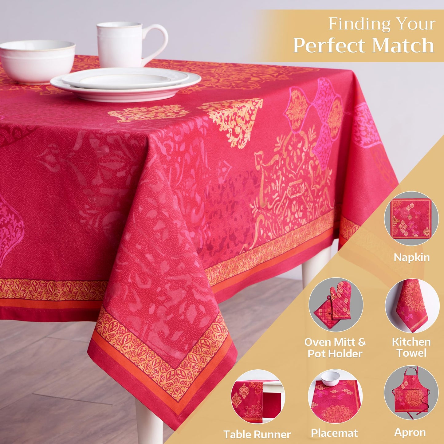 Maison d' Hermine Table Cloth Rectangle Table 100% Cotton 60 x 90 Inches Fall Tablecloth Reusable Everyday Use for Thanksgiving Christmas Decorations Dining Farmhouse Party (Versailles)
