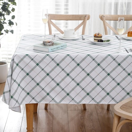 Heavy Duty Vinyl Tablecloth with Flannel Backing Waterproof Oil-Proof Plastic Table Cloth Stain-Resistant Wipeable Rectangle or Square Table Cover for Indoor and Outdoor (Green Plaid，60x102 Inch)