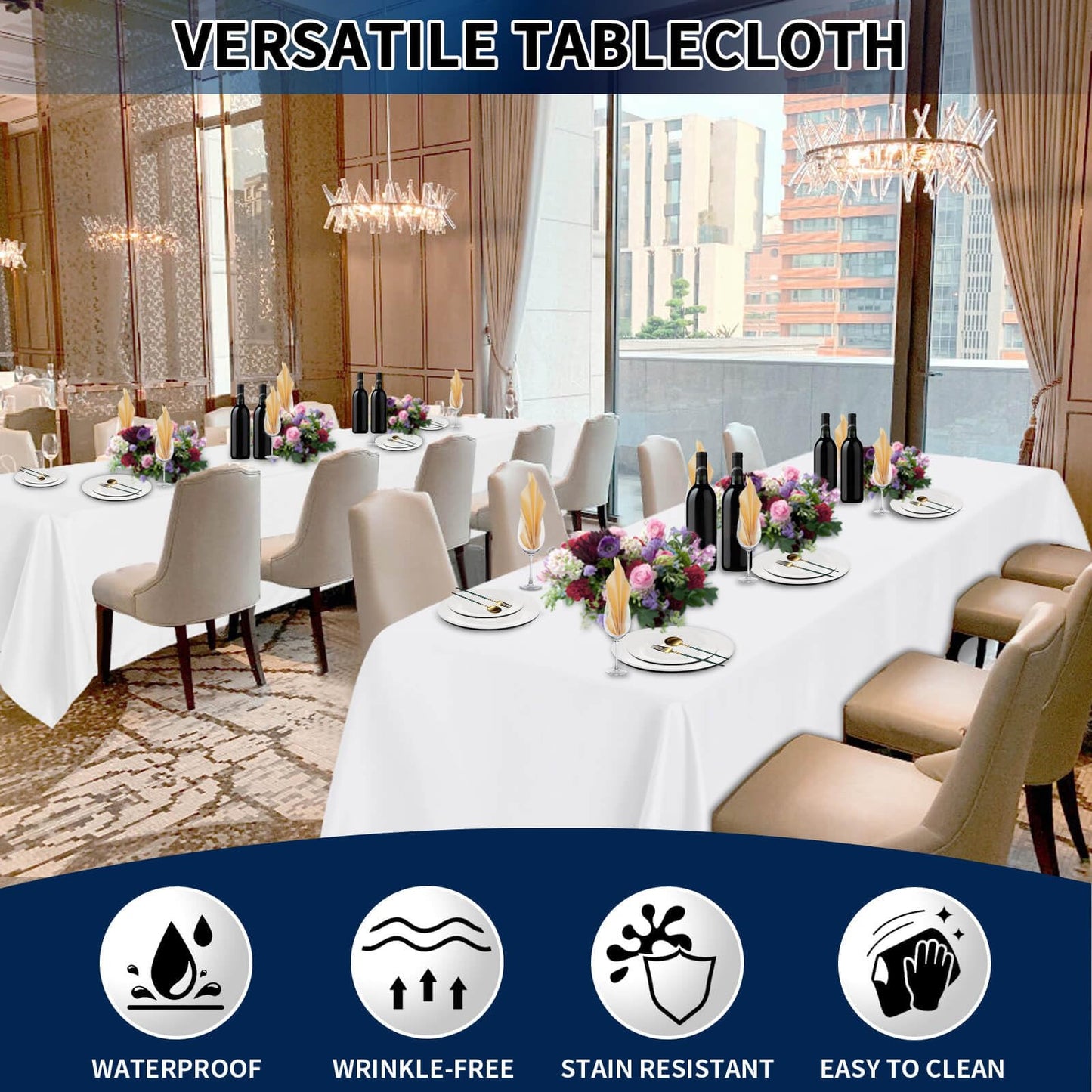 PureFit 6 Pack Rectangle White Table Cloths 60 x 102 Inch for 6Ft Tables, Stain and Wrinkle Resistant Table Linens for Home Use, Wedding, Party, Banquet and Camping