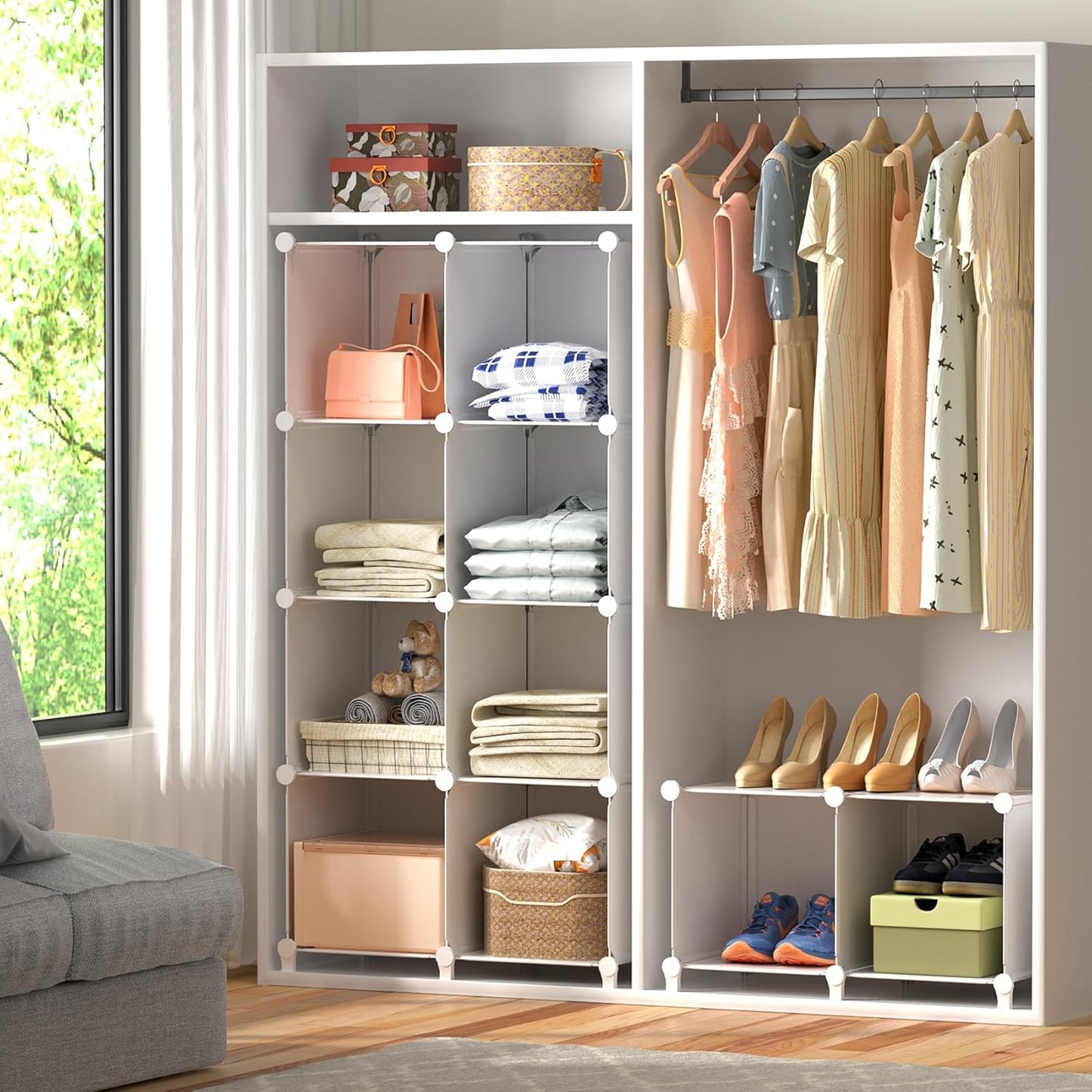 Neprock 16-Cubby Storage Organizer - Versatile Closet Shelves for Clothing & Books | White