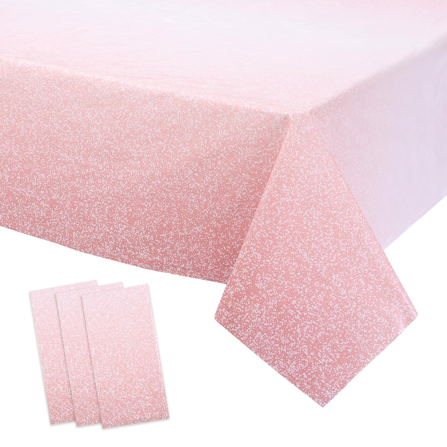 Kesfey 3 Packs Ombre Rose Gold Tablecloth 54 x 108 Inch Gradient Pastel Rose Gold Sequin Table Cloths Rectangle Disposable Plastic Rose Gold Sprinkle Glitter Table Cover for Birthday Party Decorations
