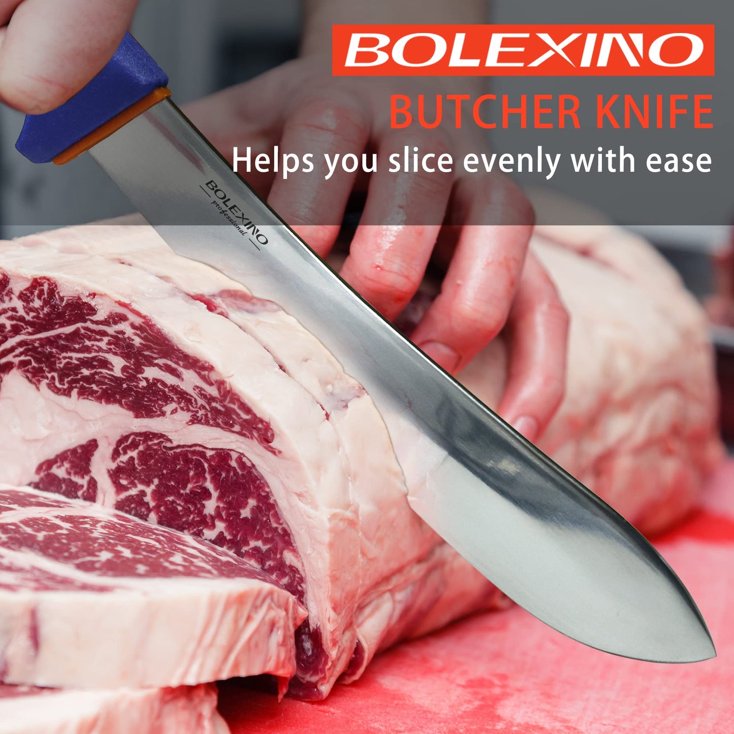 BOLEXINO 8 inch Professional Butcher Meat Knife W/Non-Slip Softgrip, Commerical-Grade Butcher Tool For Meat Cutting Trimming Deboning, Ideal For Butcher, Home Kitchen, X50CrMoV15 Stainless Steel