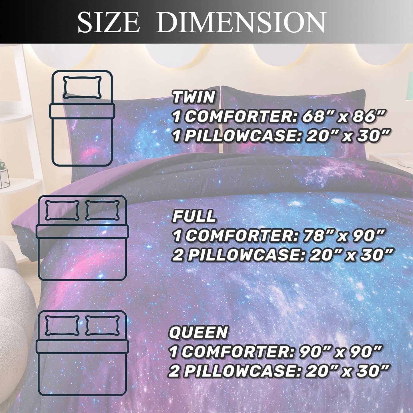 MWMWMW Galaxy Comforter Set Queen, Purple Queen Comforter Set, Kids Bedding Set for Girls, 3 Pieces Purple Galaxy Beddingt Sets with 2 Matching Pillowcases