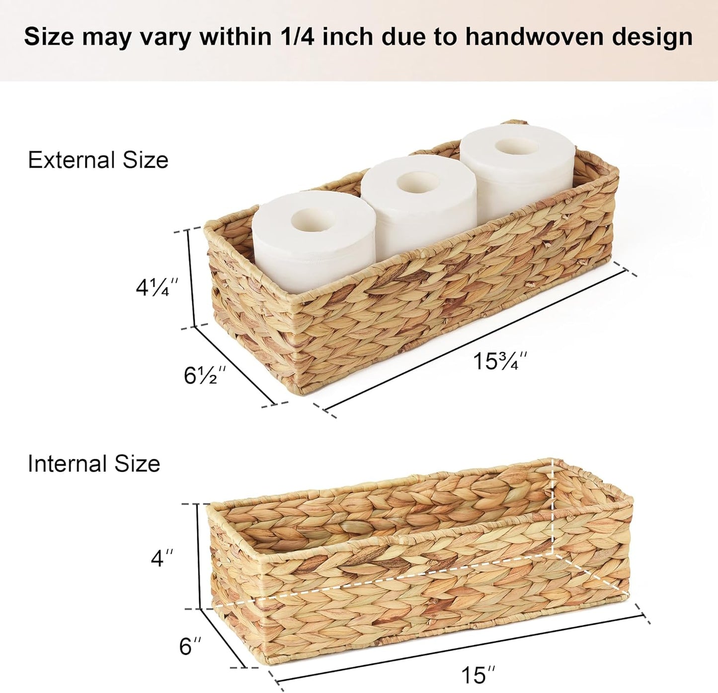 StorageWorks Toilet Tank Basket - Water Hyacinth Storage Baskets for Bathroom | 2-Pack Set