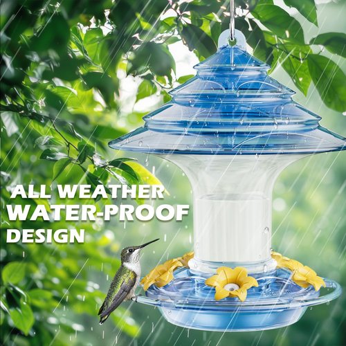 Birdream Hummingbird Feeder - 20 Oz Outdoor Feeder with 5 Bee Guard Ports & Ant Moat - Blue