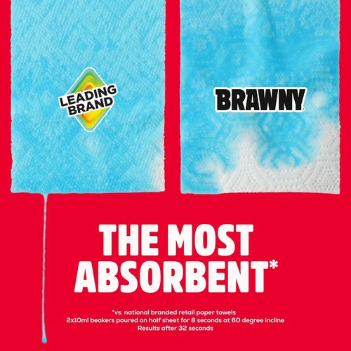 Brawny 3-Ply Paper Towels - Strong, Absorbent & Durable | 8 Double Rolls (16 Regular Rolls)