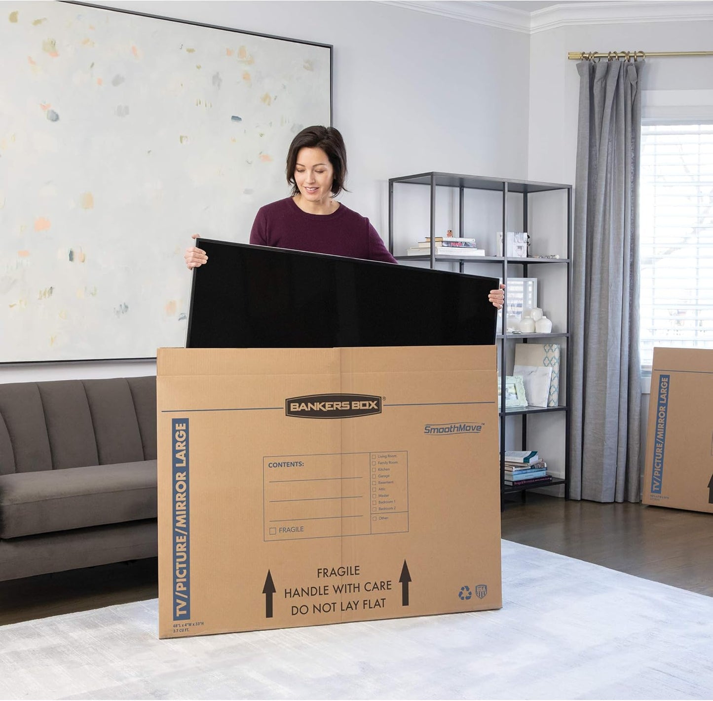 Bankers Box Moving Box - Large 4 Pack for TVs & Mirrors Up to 55" | 48" x 4" x 33" Dimensions