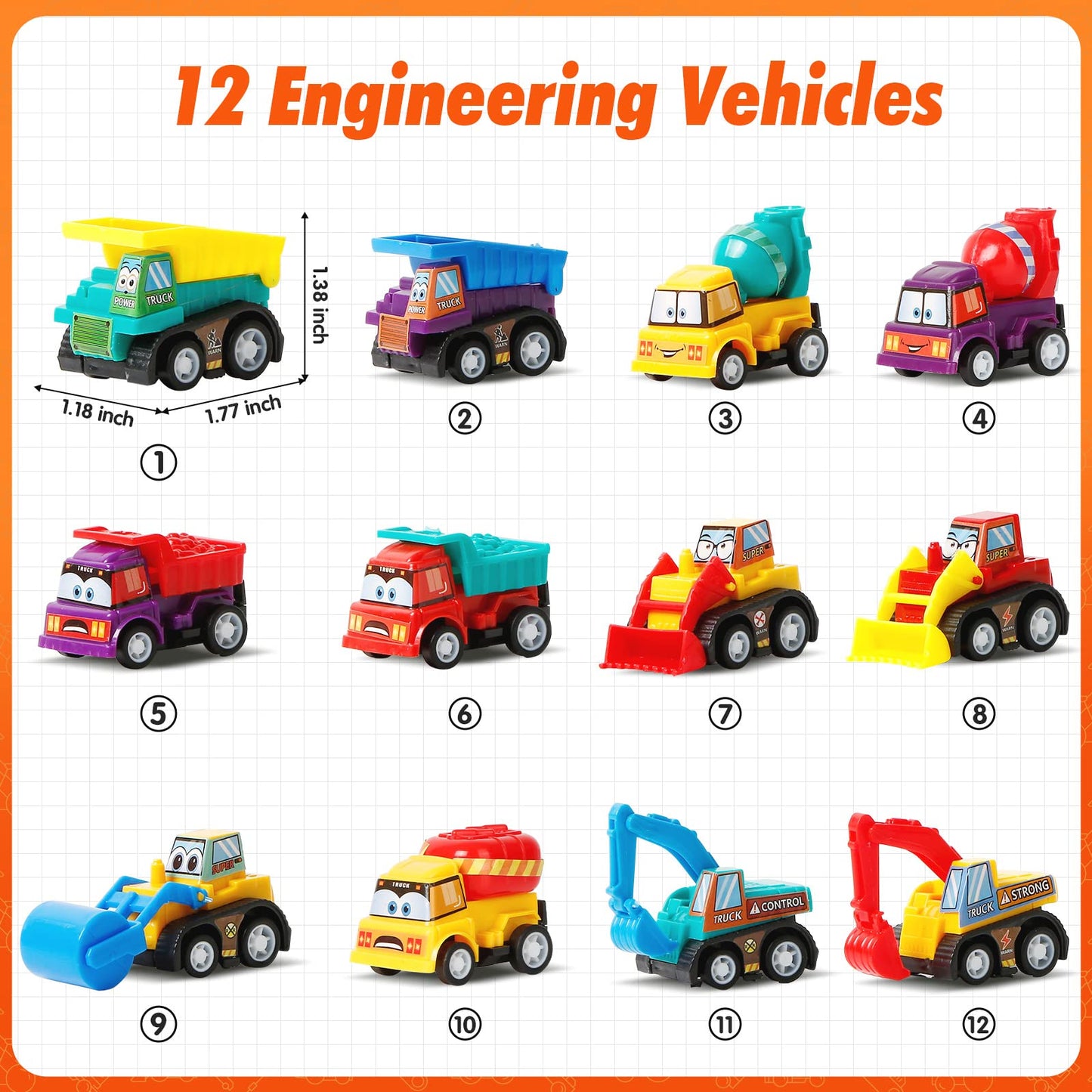 ZenBombs 12 Plastic Easter Eggs Filled with Pull-Back Engineering Toys Gift for Easter Egg Hunt, Birthday Party for Kids Over 3 Years Old