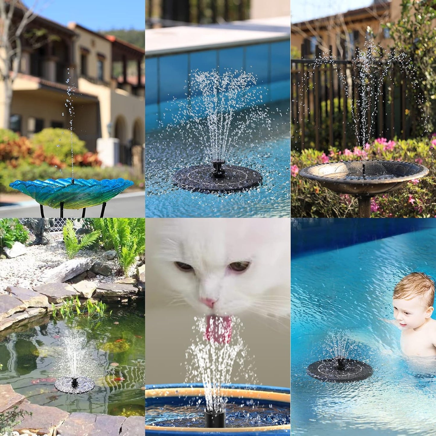 Skiennix 3.5W Outdoor Solar Garden Fountain - 6 Nozzles for Bird Bath & Aquarium Decor