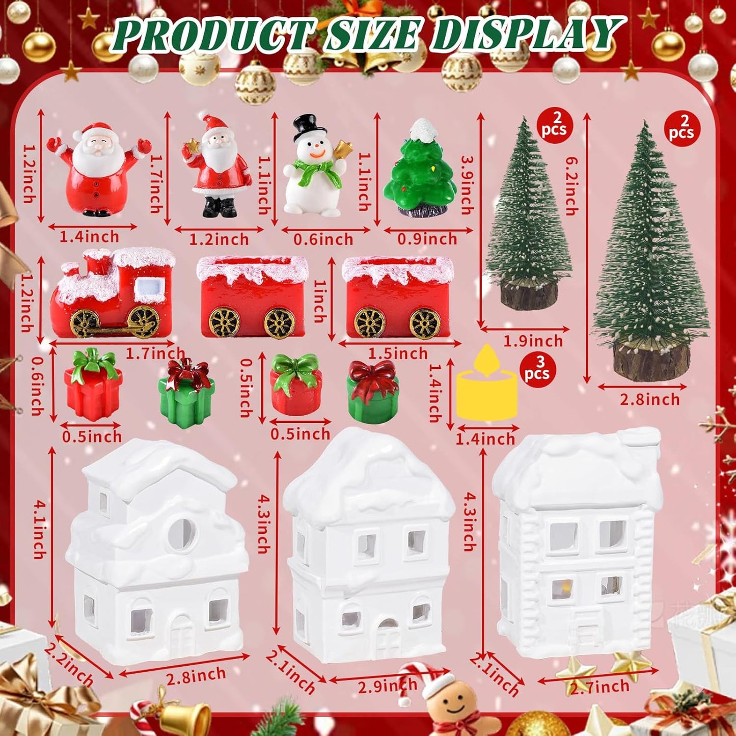 Wowagoga Ceramic Christmas House Village Set - 21 Pcs White Resin Figurines | Light-Up 4.3 Inch Decor