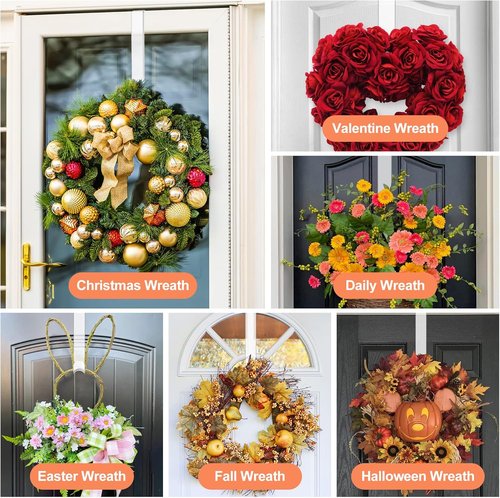 Clear Wreath-Hanger Hooks by [Brand Name] - Non-Scratch Over The Door Organizer | 12-Inch Slim Design