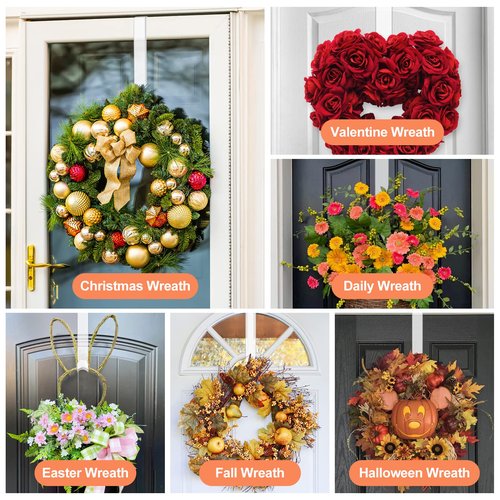 12" Clear Wreath-Hanger Non Scratch Hooks, 1 Pack Wreath-Hanger, Over The Door Hooks Deceneration, Slim Hangers Organizer
