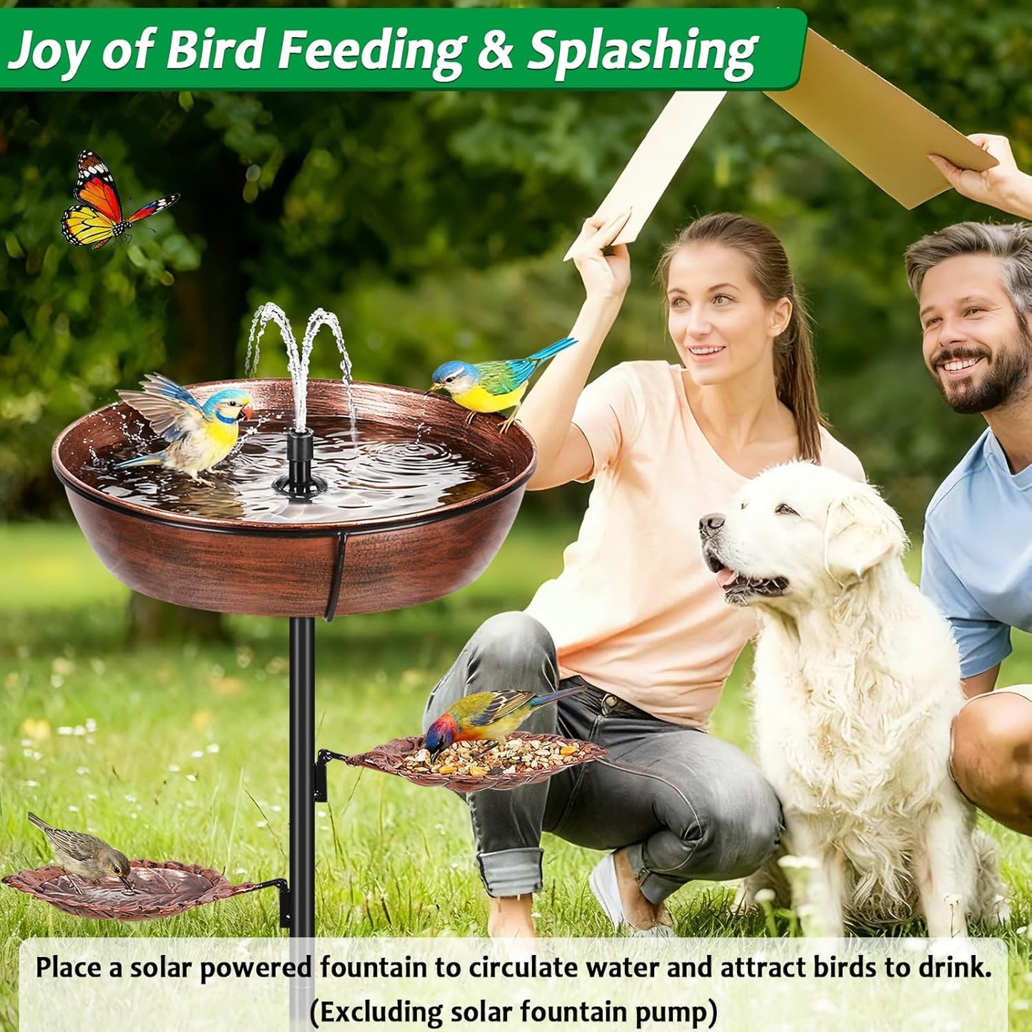 Metal Bird Bath - Heavy-Duty Outdoor Garden Feeder with Removable Bowl | Rust-Proof Bronze Design