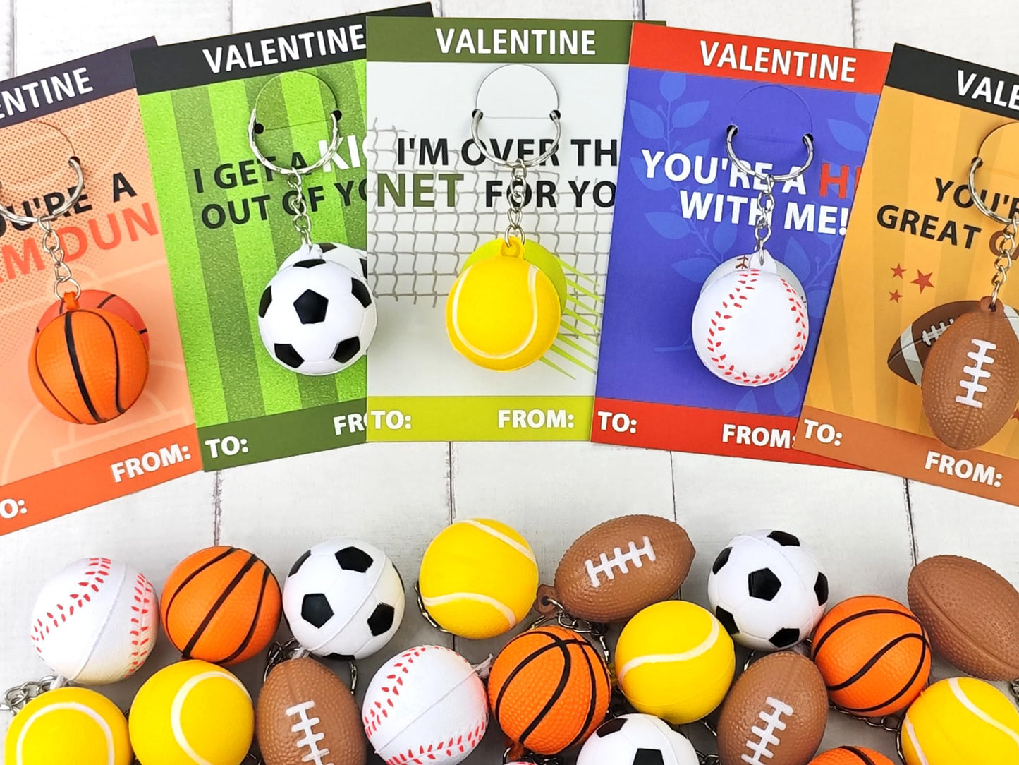 Sport Stress Ball Valentines Day Gifts for Kids Classroom -28 Pack,Mini Foam Ball Toy with Keychain & Exchange Cards for School Toddlers,Valentines Goodie Bag Stuffer Class Treat Prize for Boys Girls