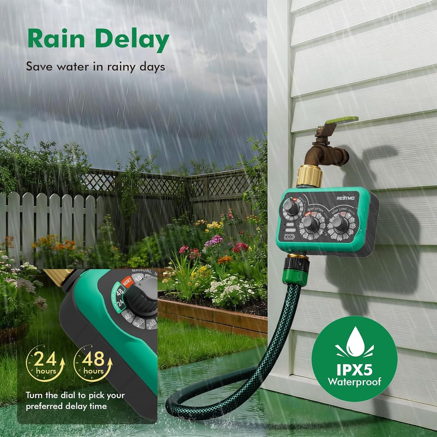 RESTMO 3-Dial Analog Sprinkler Timer - Brass Inlet & Outlet | Easy Setup for Automatic Drip Irrigation