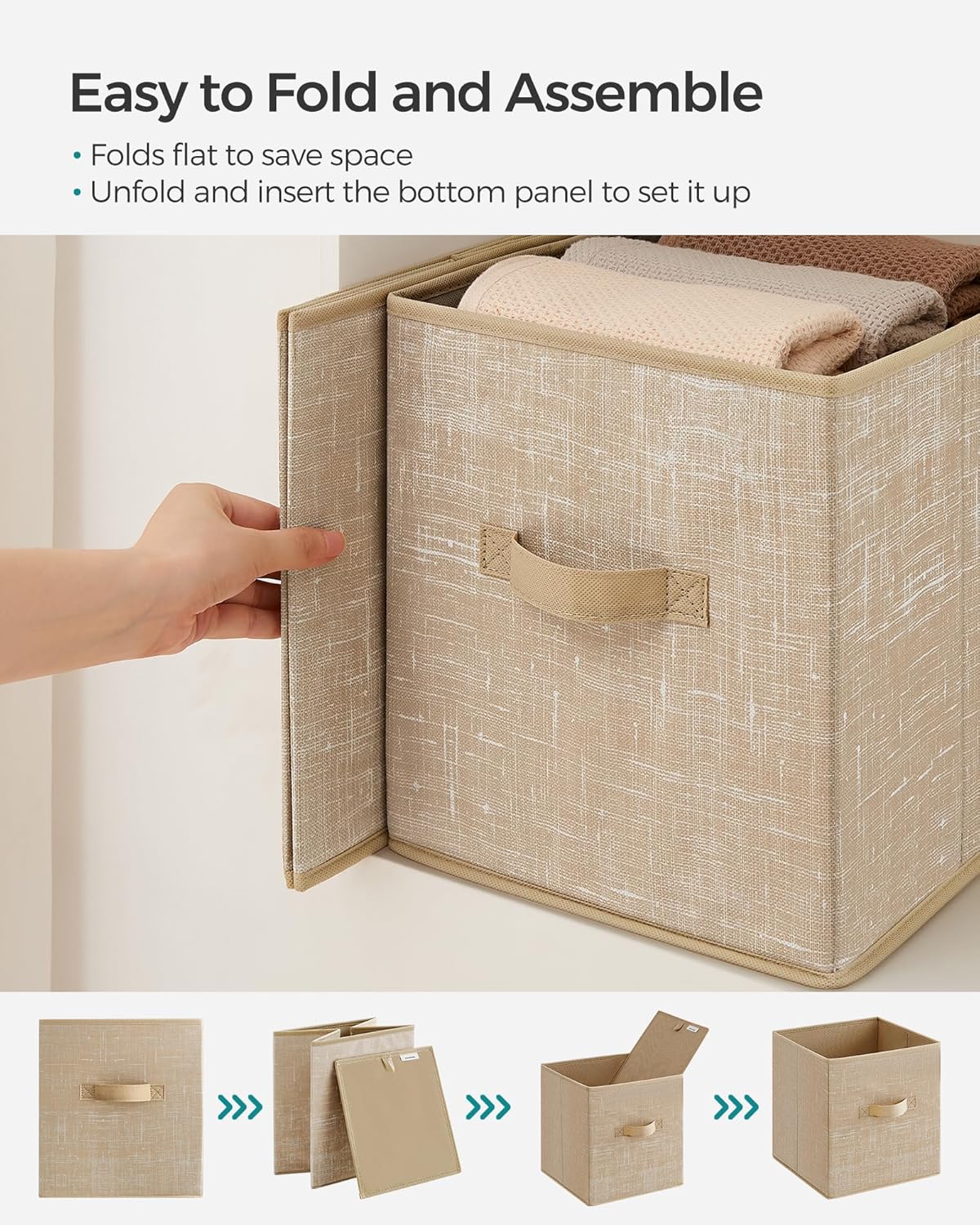 SONGMICS Storage Cubes - 11-Inch Non-Woven Fabric Bins with Double Handles | Set of 6, Sand Beige Closet Organizers