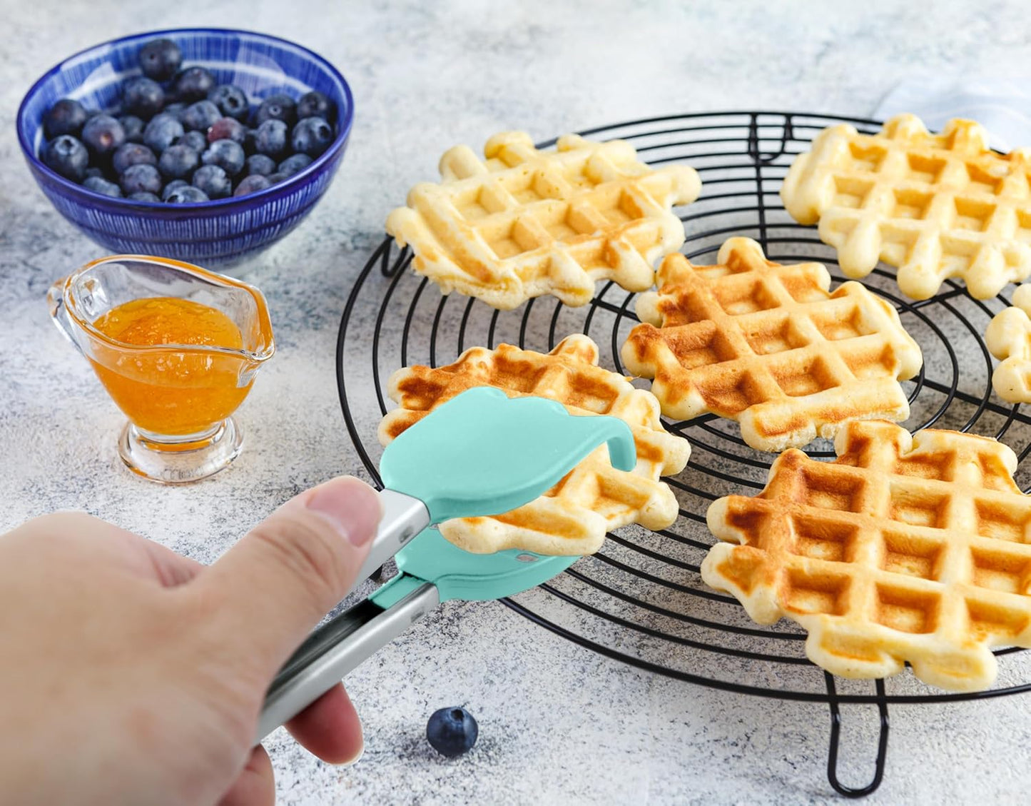 StarBlue Mini Waffle Tongs - 8-Inch Silicone & Nylon Serving Tongs with Non-Slip Handles | Dishwasher Safe