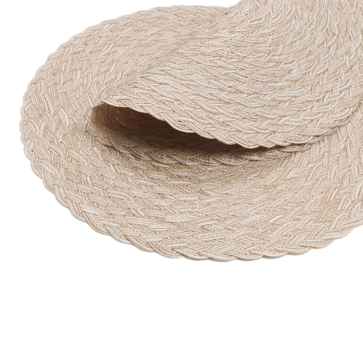 SHACOS Round Braided Placemats 15 inch Set of 6 Thick Boho Kitchen Table Placemats for Home Wedding Party (T-Beige, 6)