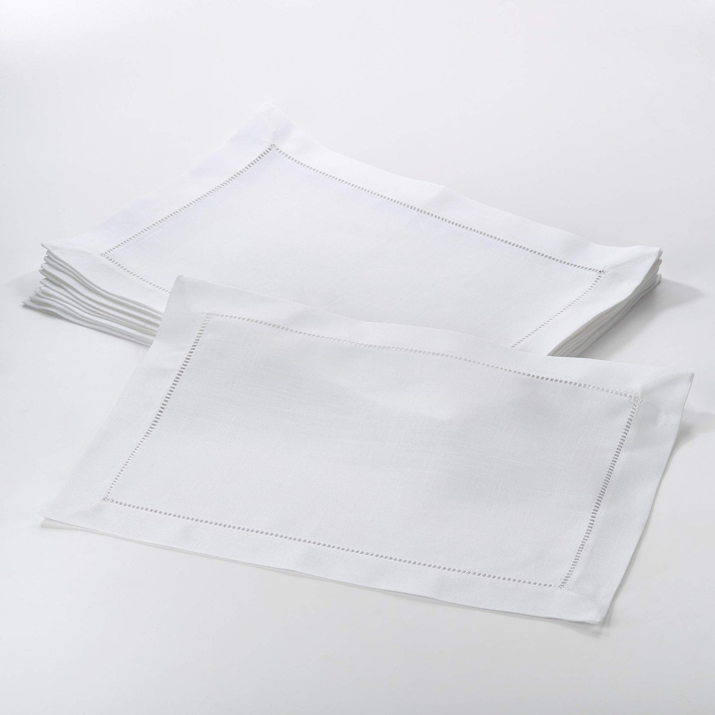 SARO LIFESTYLE Hemstitched Border Placemat (Set of 12), White, 14"x20"