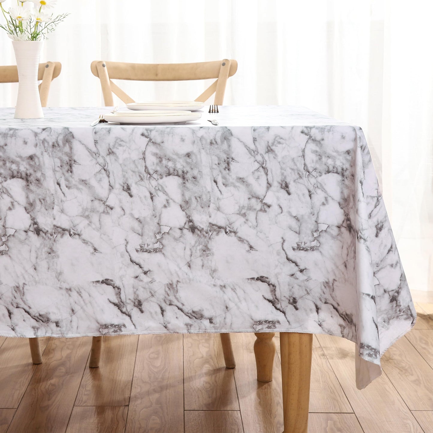 Walrus Heavy Duty Vinyl Tablecloth with Flannel Backing Waterproof Oil-Proof Plastic Table Cloth Stain-Resistant Wipeable Rectangle or Square Table Cover for Indoor and Outdoor (Marble, 60X84 Inch)