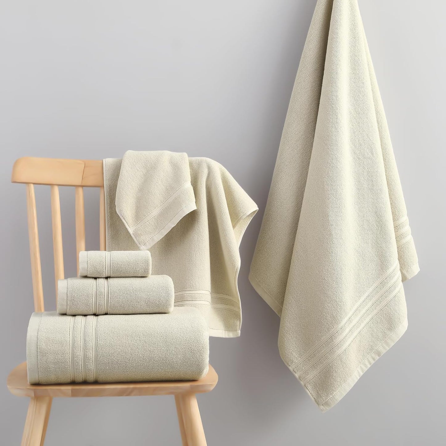 REDKISS 6-Piece Cotton Towel Set - Soft, Highly Absorbent Bath Towels in Beige | Hotel Quality 650GSM