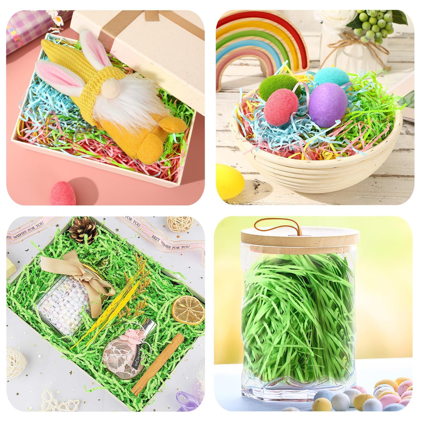 MARFOREVER 200g Easter Grass Basket Filler Easter Green Grass, Green Raffia Recyclable Shredded Paper Grass for Happy Party Favors Decorations Gift Wrapping Stuffers 7oz