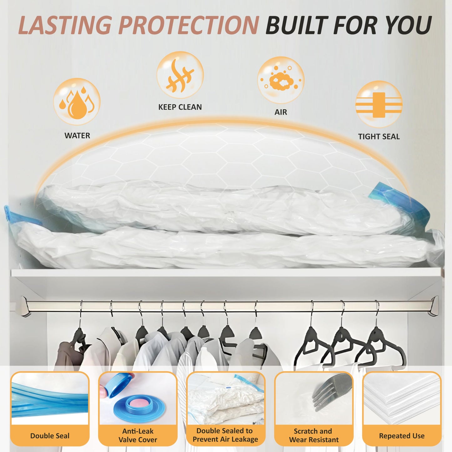 Cozy Essential Vacuum Storage Bags, 80% Compression Vacuum Seal Space Saver Plastic Packaging Bags for Clothes, Blankets, Pillow, Bedding, Comforters, Sealer Clothing Storage,8 XXL Jumbo