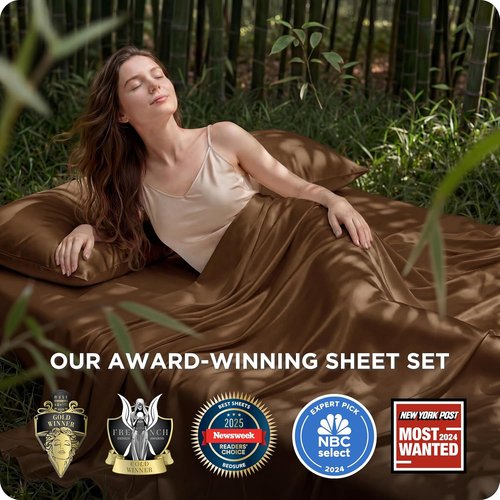 Bedsure Cooling California King Sheet Set - Breathable Rayon from Bamboo, Soft & Luxurious, Deep Pocket Up to 16 Inches, Brown