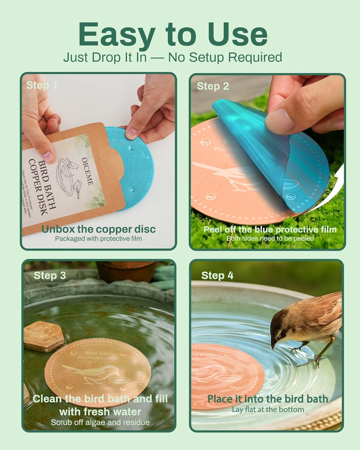 Skiennix Bird Bath Heater | Pure Copper Solar-Powered Deicer for Winter | Outdoor Metal Warmer
